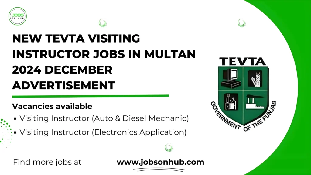 TEVTA Visiting Instructor Jobs in Multan 2024