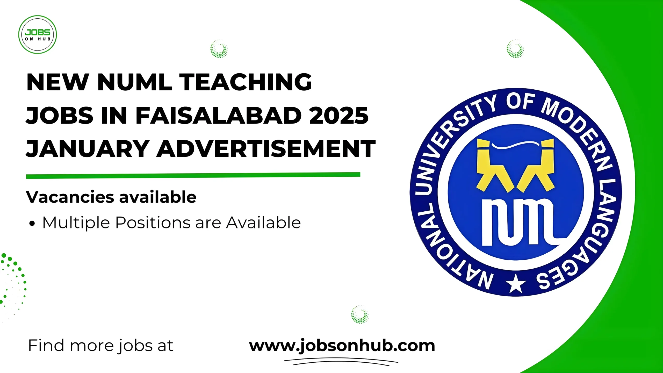 NUML Teaching Jobs in Faisalabad 2025