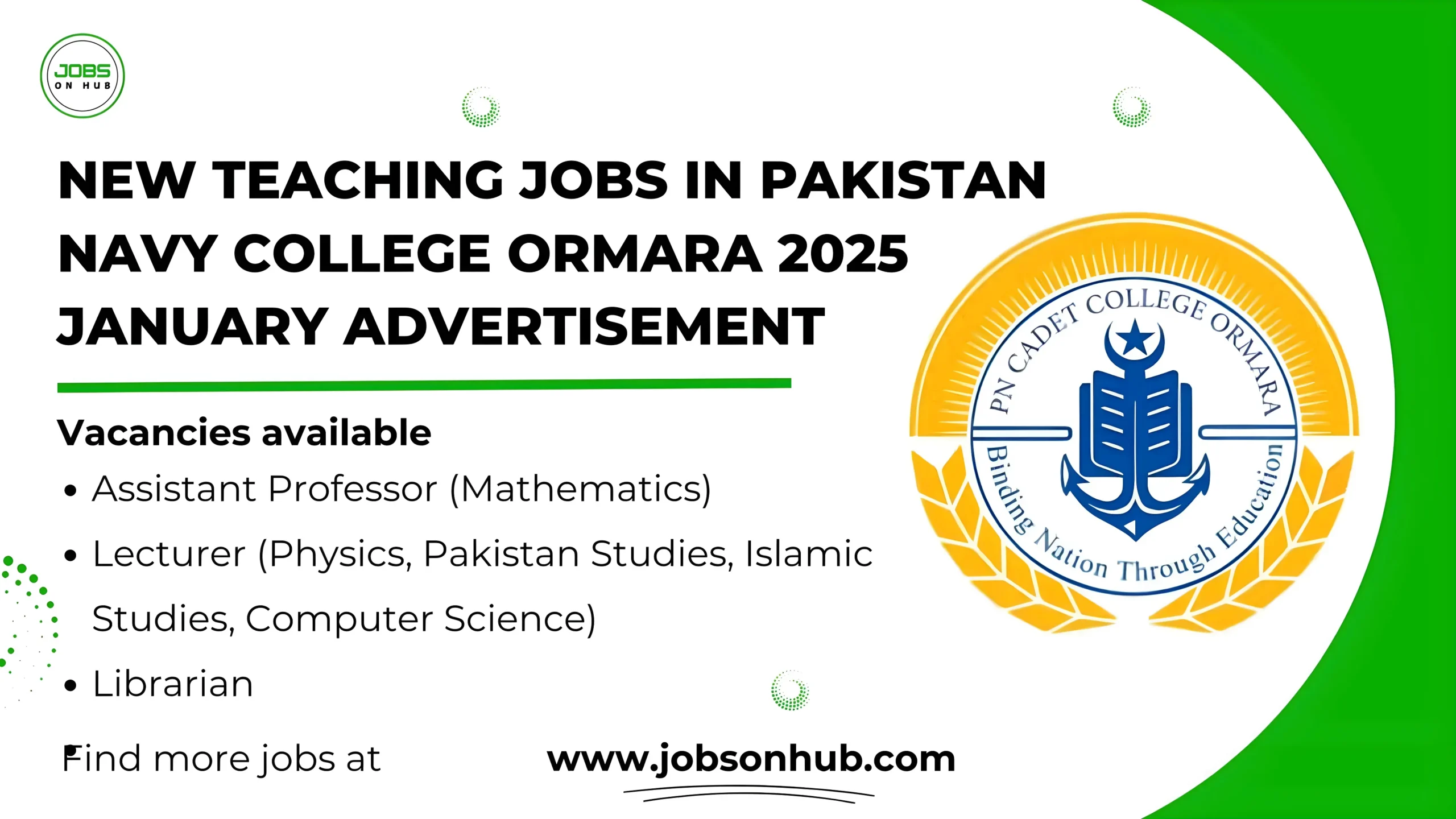 Teaching Jobs in Pakistan Navy College Ormara 2025